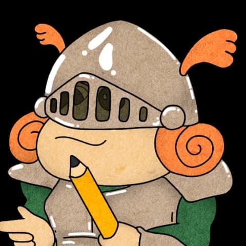Claus the Townie knight holding a pencil
