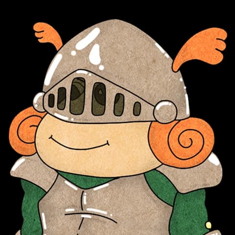 Claus the Townie knight smiling with his visor up