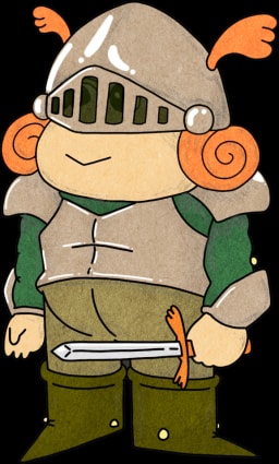 Claus the Townie knight standing with a sword