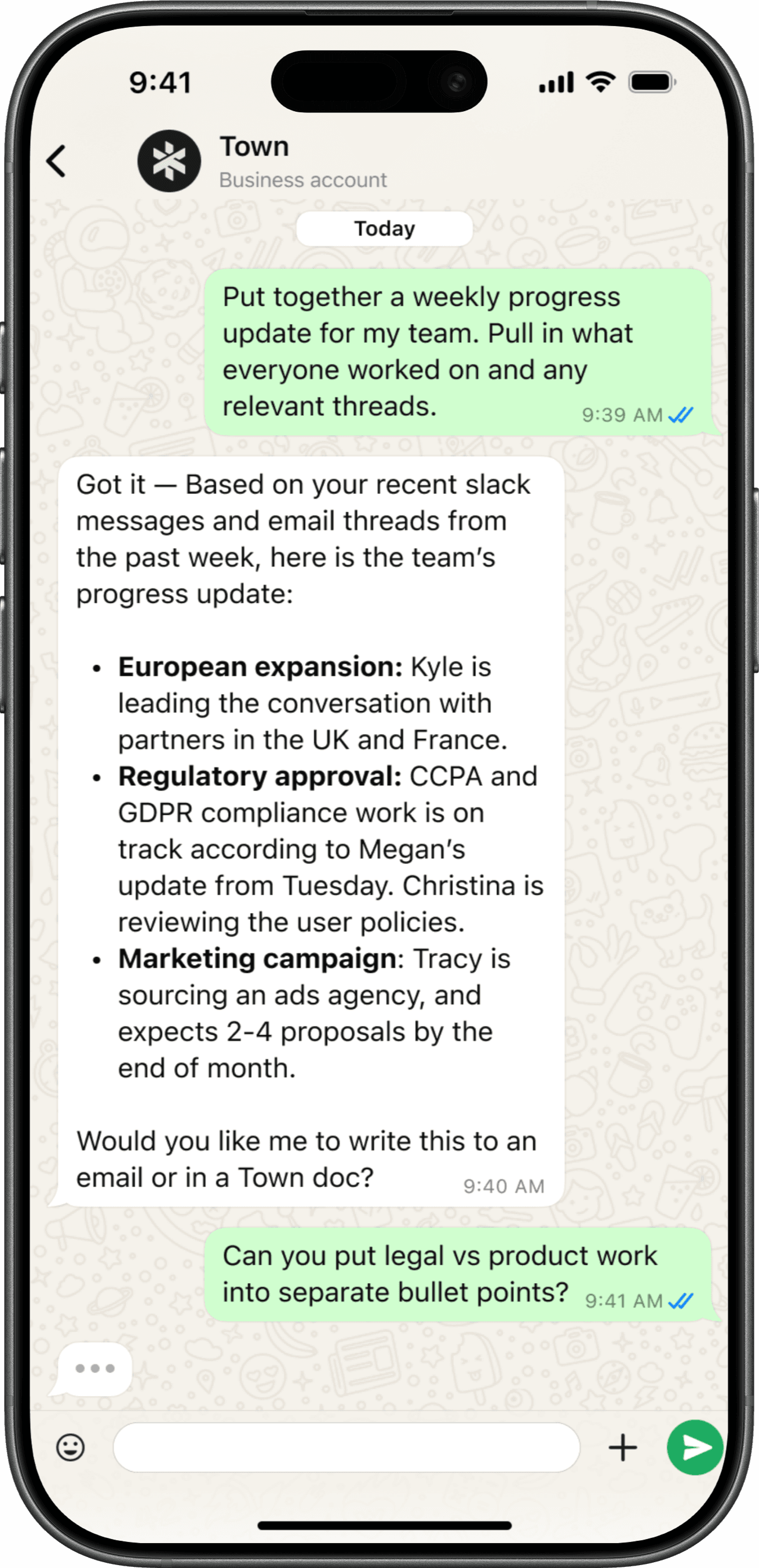 Town assistant on WhatsApp