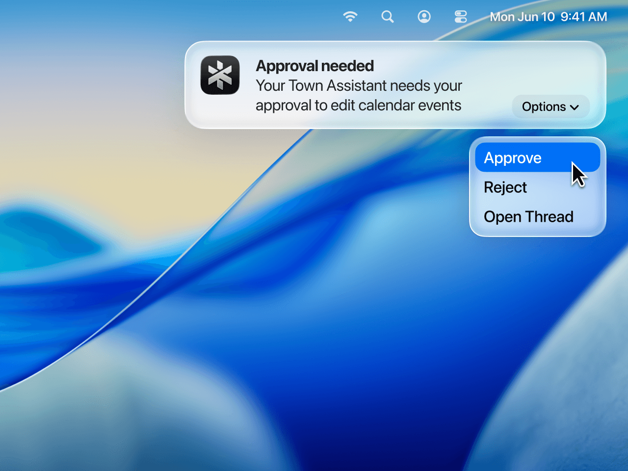 Town Desktop notification and approvals view