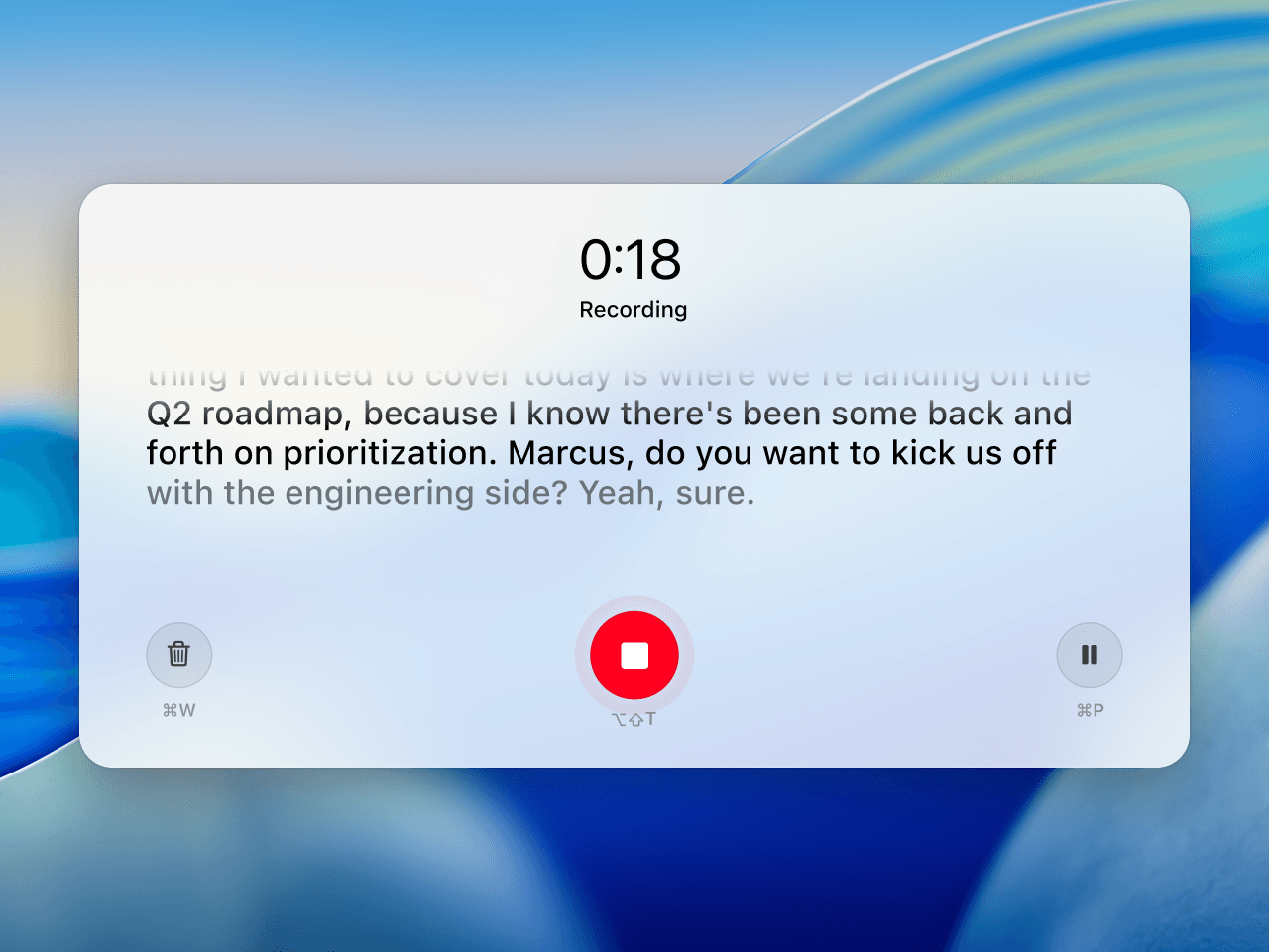 Town Desktop voice recording interface