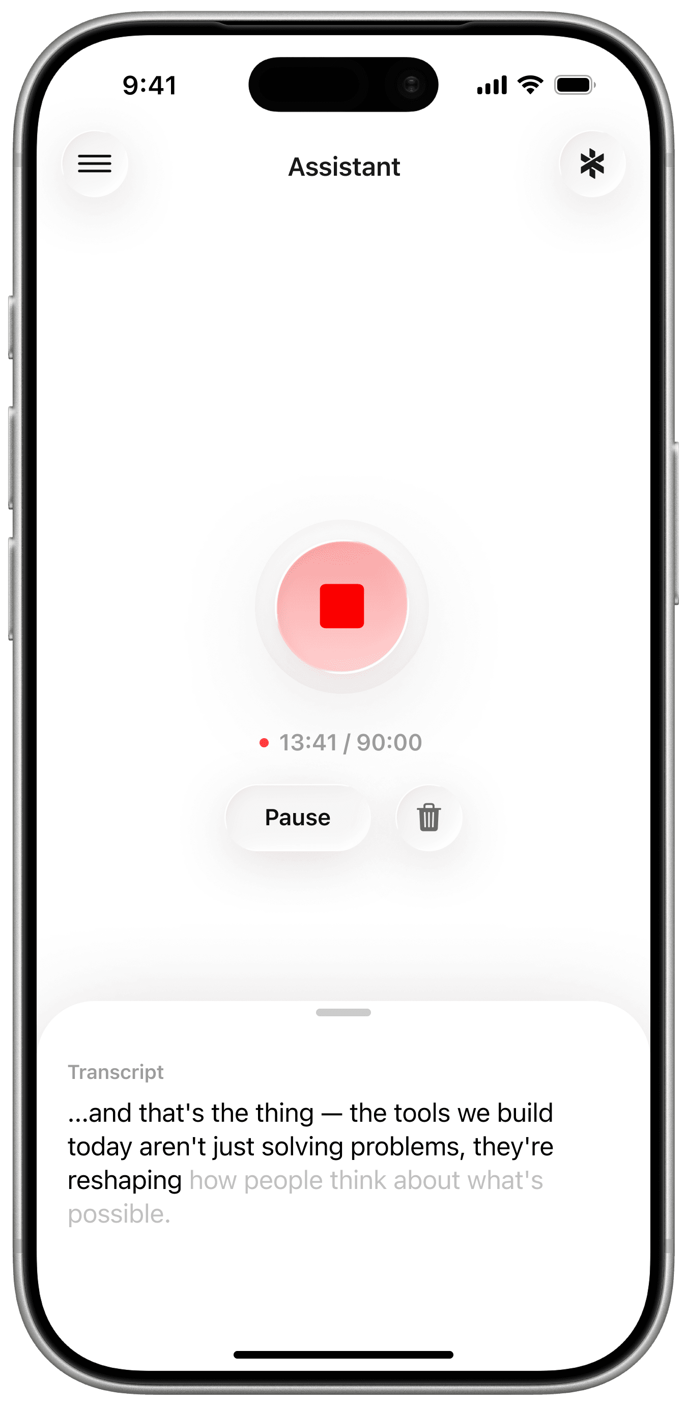 Town iOS app — meeting recording screen